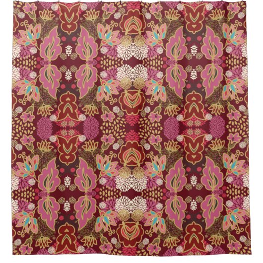 シームレスな装飾的カオス花柄 シャワーカーテン (正面)