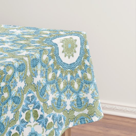 シームレスな観賞用の青い緑の白い装飾 テーブルクロス (インサイチュ)