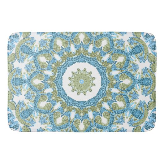 シームレスな観賞用の青い緑の白い装飾 バスマット (正面)