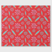 シームレスな赤いラッピング紙の愛と花 ラッピングペーパー (フラット)
