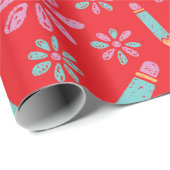 シームレスな赤いラッピング紙の愛と花 ラッピングペーパー (ロールコーナー)