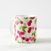 シームレスな赤い漫画さくらんぼベリーかわいいパターンwhi コーヒーマグカップ (正面左)