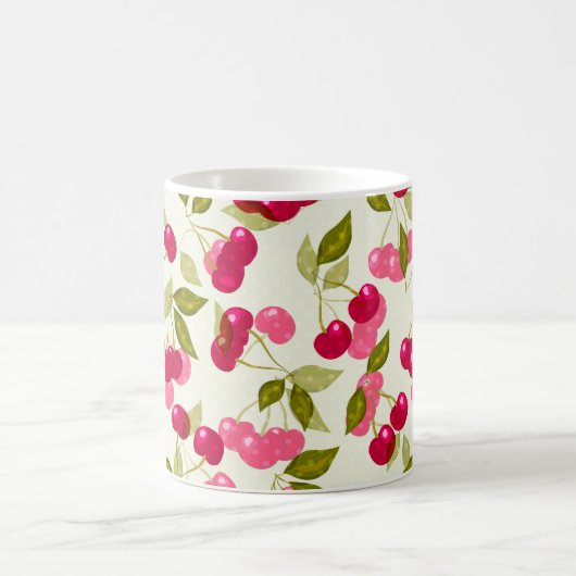 シームレスな赤い漫画さくらんぼベリーかわいいパターンwhi コーヒーマグカップ (中央)