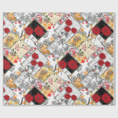 シームレスな遡及ヴィンテージパッチワークキルティングポピー ラッピングペーパー (フラット)