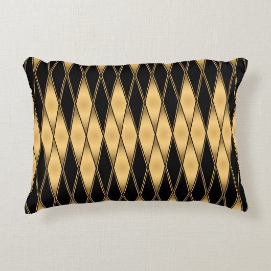 シームレスな金ゴールドと黒い図形のパターン アクセントクッション (正面)