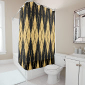 シームレスな金ゴールドと黒い図形のパターン シャワーカーテン (インサイチュ)