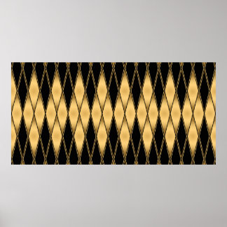 シームレスな金ゴールドと黒い図形のパターン ポスター