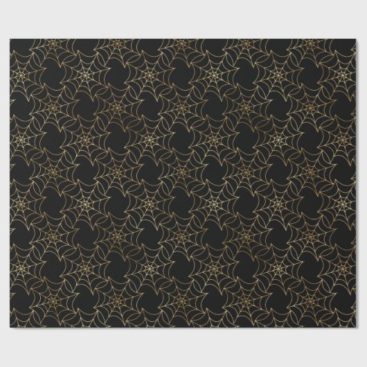 シームレスな金箔と黒いクモの巣ハロウィーン ラッピングペーパー (フラット)