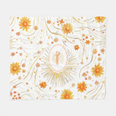 シームレスな金色の太陽と光線 – 抽象芸術星 フリースブランケット (正面(横))