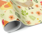 シームレスな鶏と花の柄 ラッピングペーパー (ロールコーナー)