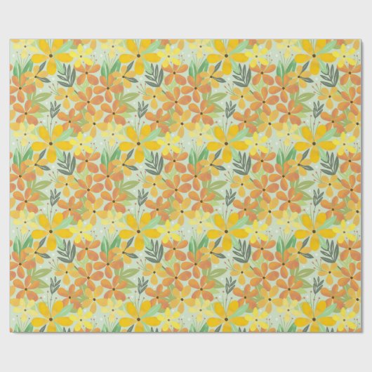 シームレスな黄色とオレンジの花のパターン ラッピングペーパー (フラット)