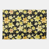 シームレスな黄色の水彩の水彩とドットのパターン キッチンタオル (横)