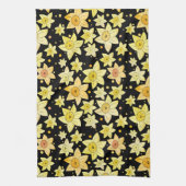 シームレスな黄色の水彩の水彩とドットのパターン キッチンタオル (縦)