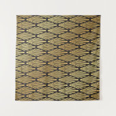 シームレスな黒と金のアルデコのパームリーフパターン タペストリー (正面(横))