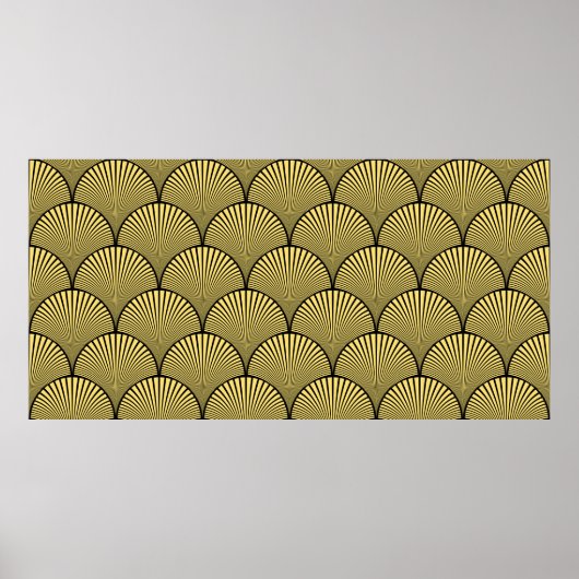 シームレスな黒と金の日本風アートデコ花 ポスター (正面)