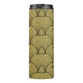 シームレスな黒と金ゴールドのアートデコフローラw タンブラー (裏面)