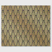 シームレスな黒と金ゴールド・アールデコ・パーム・リーフ・パターン ラッピングペーパー (フラット)