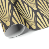 シームレスな黒と金ゴールド・アールデコ・パーム・リーフ・パターン ラッピングペーパー (ロールコーナー)