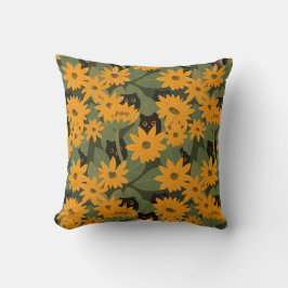 シームレスな黒猫とひまわり柄 クッション