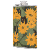 シームレスな黒猫とひまわり柄 フラスク (左)