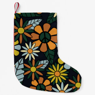 シームレスな70のレトロなヒッピーの花のパターン – Vinta スモールクリスマスストッキング