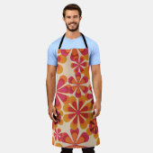 シームレスな70sレトロな花のパターンとヴィンテージダイ エプロン (着用した状態)