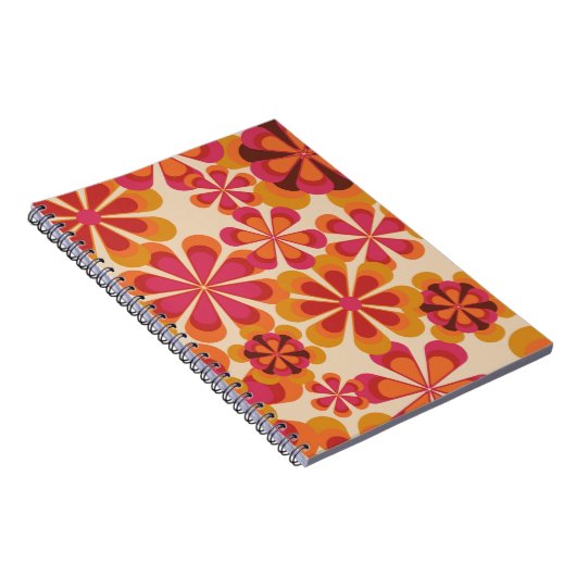 シームレスな70sレトロな花のパターンとヴィンテージダイ ノートブック (右側)