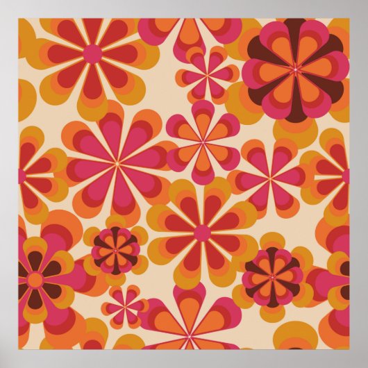 シームレスな70sレトロな花のパターンとヴィンテージダイ ポスター (正面)