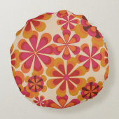 シームレスな70sレトロな花のパターンとヴィンテージダイ ラウンドクッション (裏面)