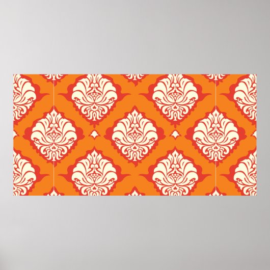 シームレスなdamask壁紙オーナメント花in oran ポスター (正面)