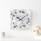 シームレスにスケッチされた蘭のカトレヤの花が熱帯 スクエア壁時計 (ホーム)