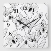 シームレスにスケッチされた蘭のカトレヤの花が熱帯 スクエア壁時計 (正面)