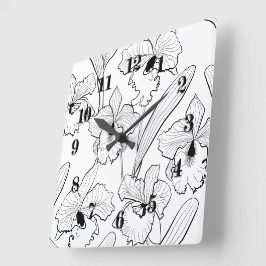 シームレスにスケッチされた蘭のカトレヤの花が熱帯 スクエア壁時計 (傾斜)