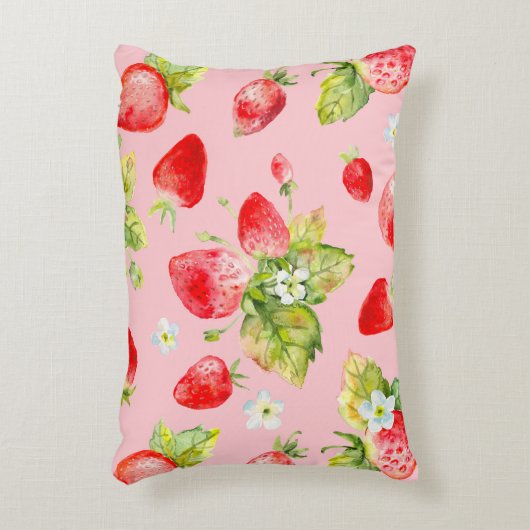 シームレスイチゴの水彩模様 アクセントクッション (正面(垂直))