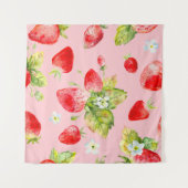 シームレスイチゴの水彩模様 タペストリー (正面(横))