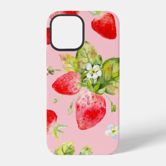 シームレスイチゴの水彩模様 iPhoneケース (裏面)