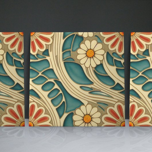 シームレスインジゴと赤いクリームパターオーガニックン タイル