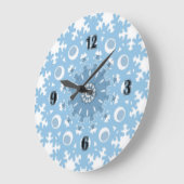 シームレスウィンターライトブルーのホワイトパターン雪フレーク ラージ壁時計 (傾斜)
