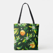シームレスウォーター色の柑橘類と葉パット トートバッグ (裏面)