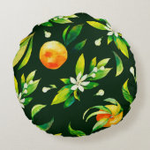 シームレスウォーター色の柑橘類と葉パット ラウンドクッション (裏面)