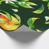 シームレスウォーター色の柑橘類と葉パット ラッピングペーパー (角)