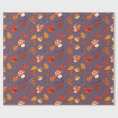 シームレスオータムラッピング紙:秋キノコ ラッピングペーパー (フラット)