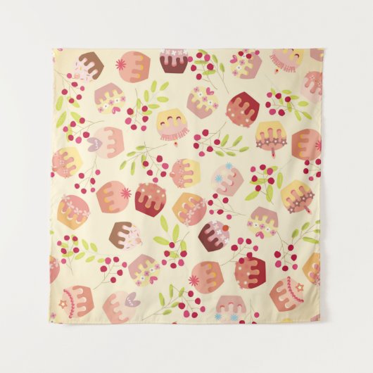 シームレスカップケーキイラストレーション タペストリー (正面(横))