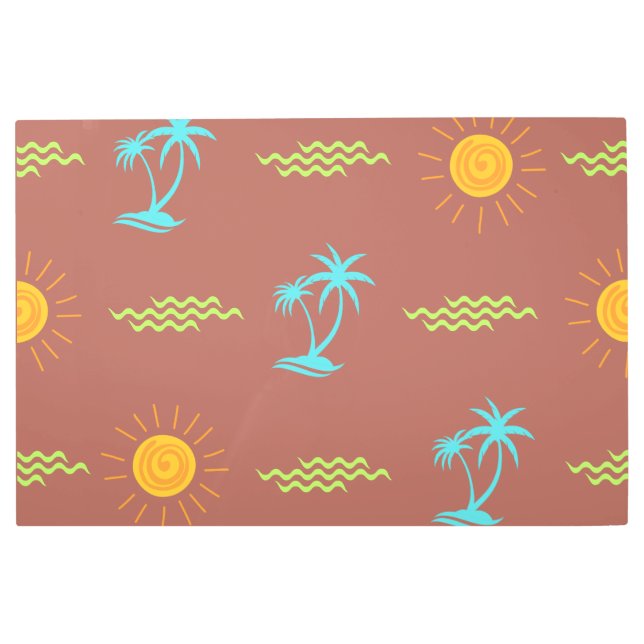 シームレスカラフルな夏のパターン – フローラ-自然 メタルプリント (正面)