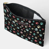 シームレスカラフルな小さな犬の足の黒 アクセサリーポーチ (見開き)