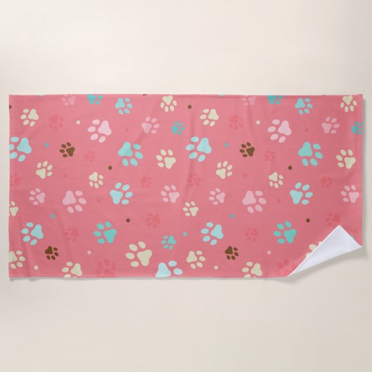 シームレスカラフルな小さな犬の足 ビーチタオル (正面)