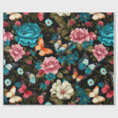 シームレスカラフルな蝶とフローラ ラッピングペーパー (フラット)