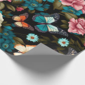 シームレスカラフルな蝶とフローラ ラッピングペーパー (角)