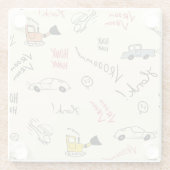 シームレスカースケッチ:キッズベッドシート ガラスコースター (裏面)