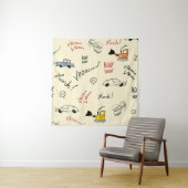 シームレスカースケッチ:キッズベッドシート タペストリー (インサイチュ)